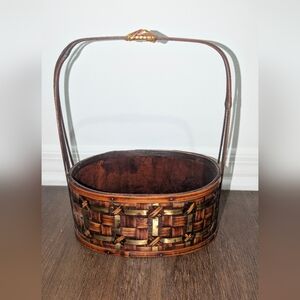 Vintage Wooden Basket With Gold/Brass Accents Trim